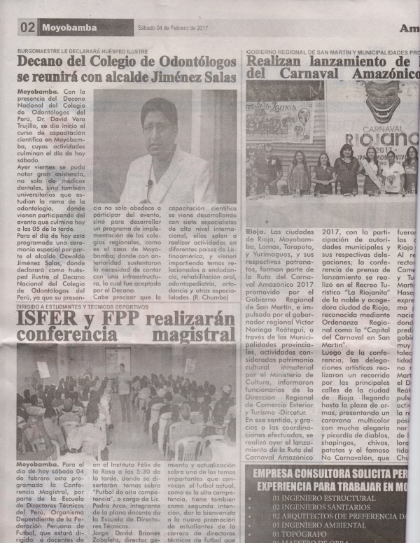 Recortes del diario Amanecer de Moyobamba ofreciendo detalles del evento científico.
