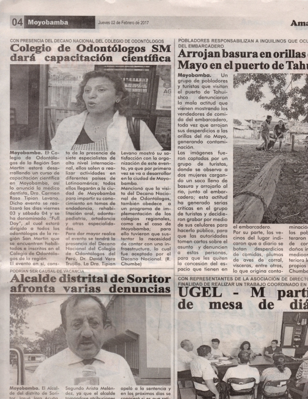 Recortes del diario Amanecer de Moyobamba ofreciendo detalles del evento científico.